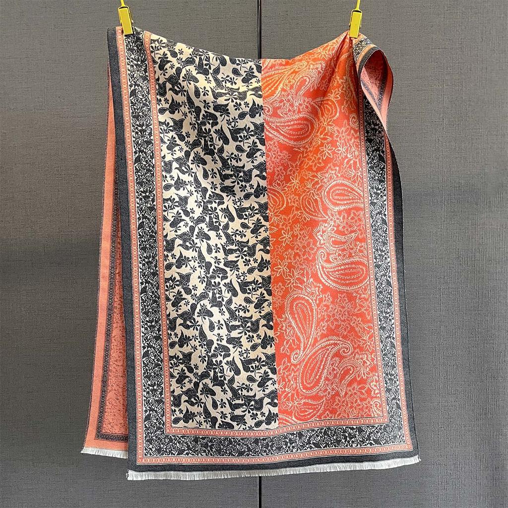 Autumn Retro Cashew Flower Splicing Printed Scarf Fashionable Contrasting Cashew Large Shawl Warm and Versatile Temperament Scarf