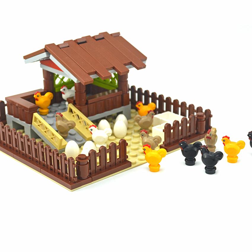 MOC Farm Animals Chicken Pigs Dogs Chicks Animal Building Blocks City DIY Plant Eggs Accessories Minifigs Parts Model Toys