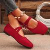 Double Buckle Red Ballet Flats Women 2026 Brand Designer Square Toe Mary Jane Shoes Woman Faux Suede Casual Shoes Female