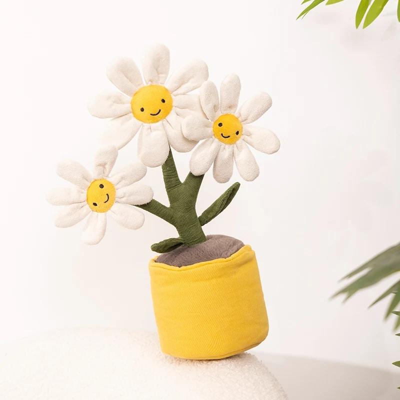 Simulare Margaretă Albă Plante în Ghiveci Jucărie de Pluș Floare Umplută Moale Decor Raft de Cărți Păpușă Flori în Ghiveci Creative Cadou Cartoon