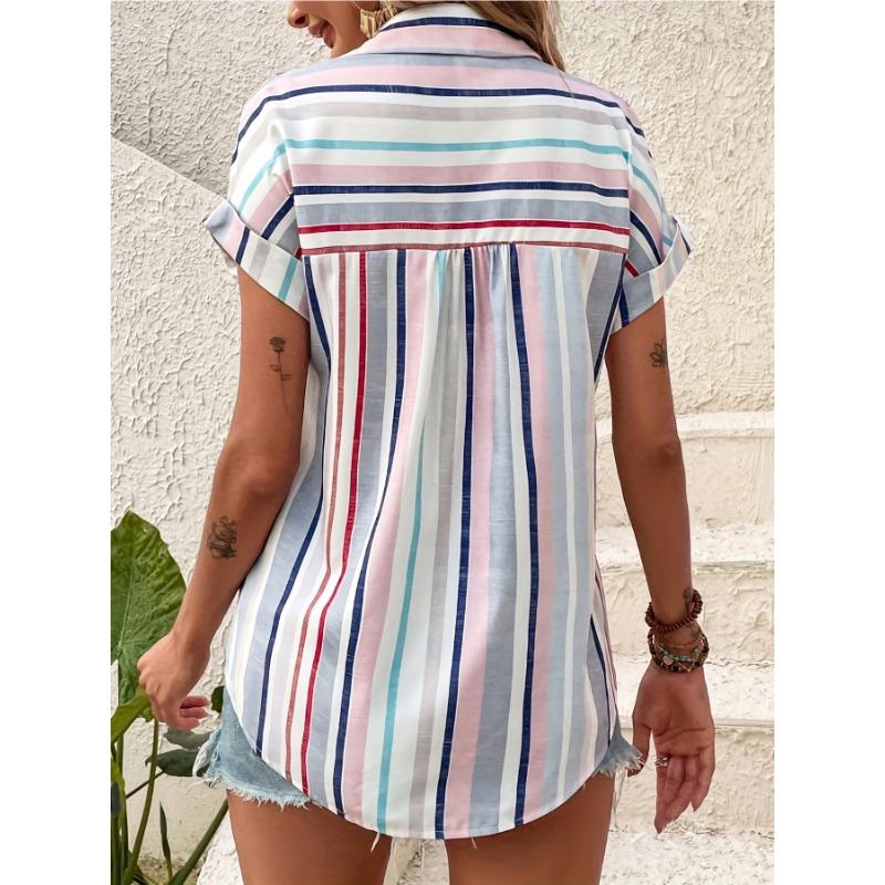 Купить Полосатая рубашка на пуговицах с карманами, повседневная рубашка ...
