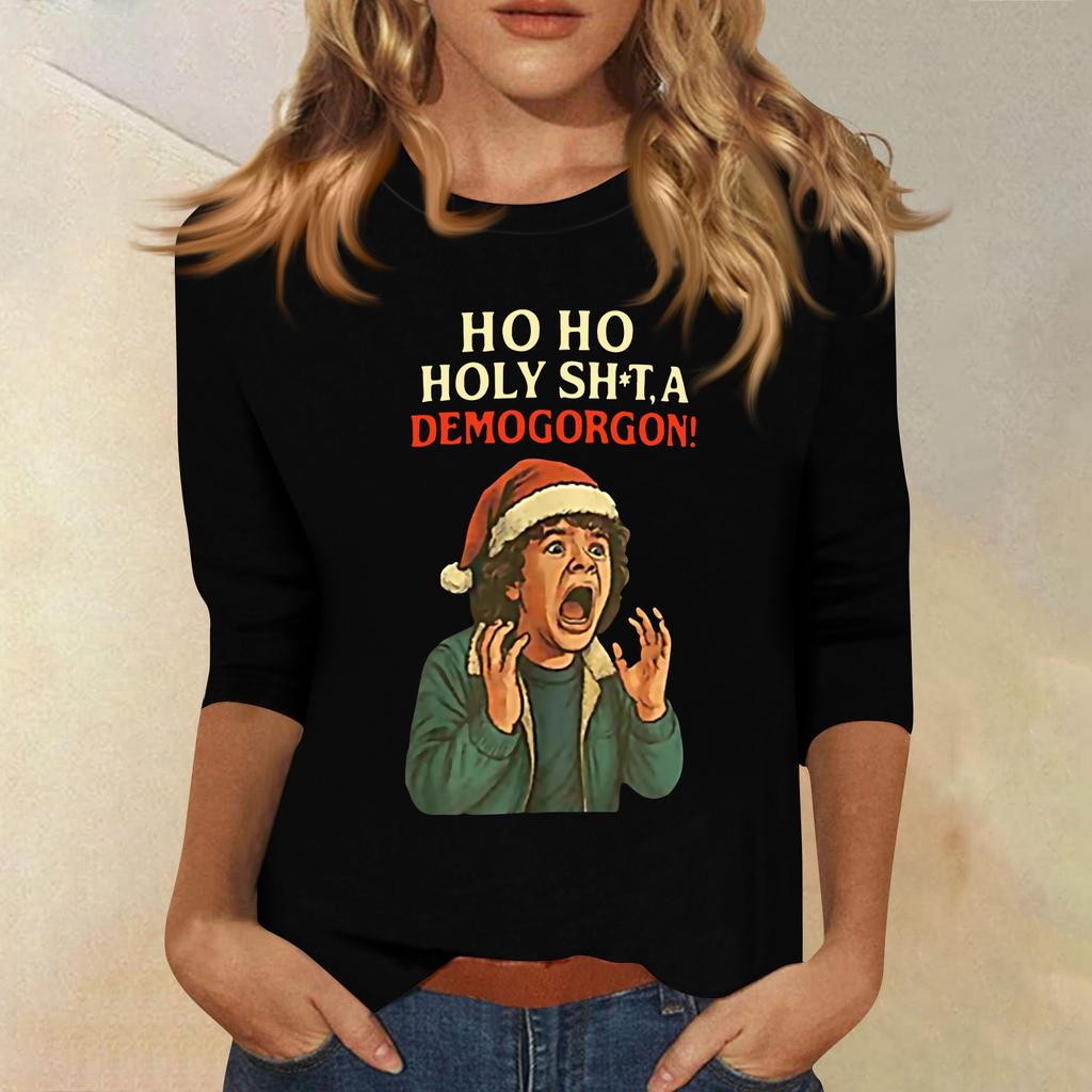 Bluze cu mânecă 3/4 pentru femei Tricou Casual Topuri cu imprimeu Tricou Gât rotund Pulover Bluză