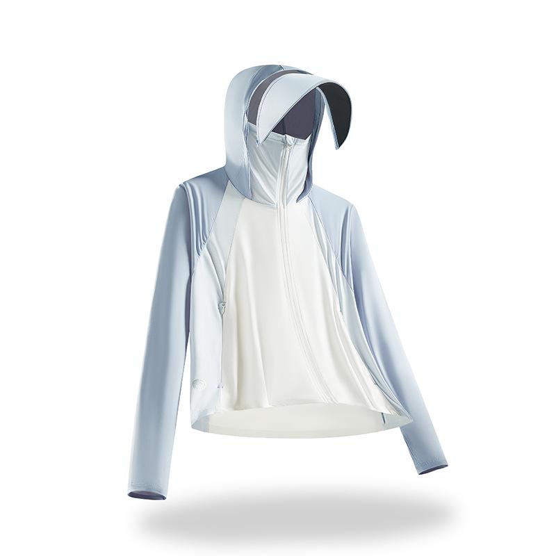 Damen Eisseide UV-Schutz Kapuzenumhang - Schwarze Krempe, Sonnenschutz, Sommer-Outdoorbekleidung