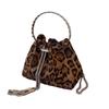 Hot Girl Retro Leopard Pattern Bucket Handbag Women Chic Chains Drawstring Shoulder Bags Ladies Luxury Designer Purses Y2k 2025