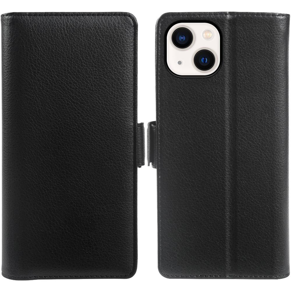 

For iPhone 13 Wallet Case with Dual Magnetic Clasp Litchi Textured Leather Flip Stand Phone Cover