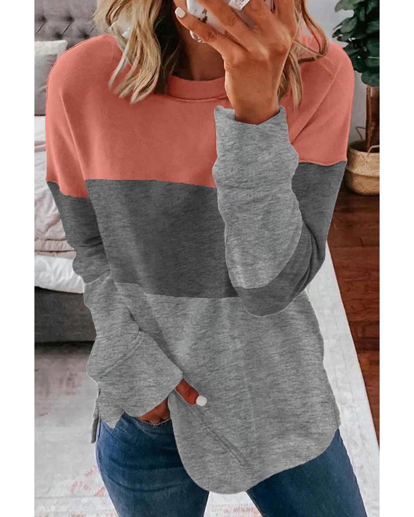 Azura Exchange Gray Contrast Stitching Sweatshirt with Slits