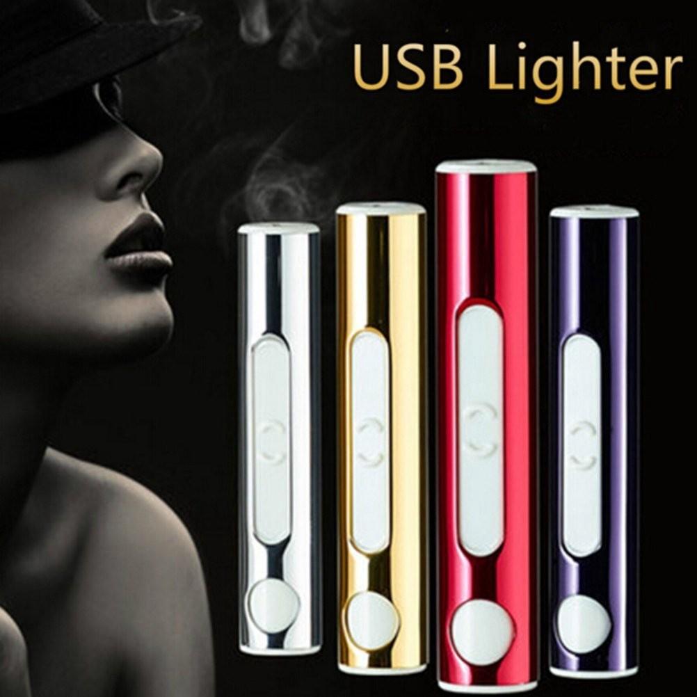Silver Metal Shell Recharge Usb Lighter Electronic Mini Cigarette Arc Windproof