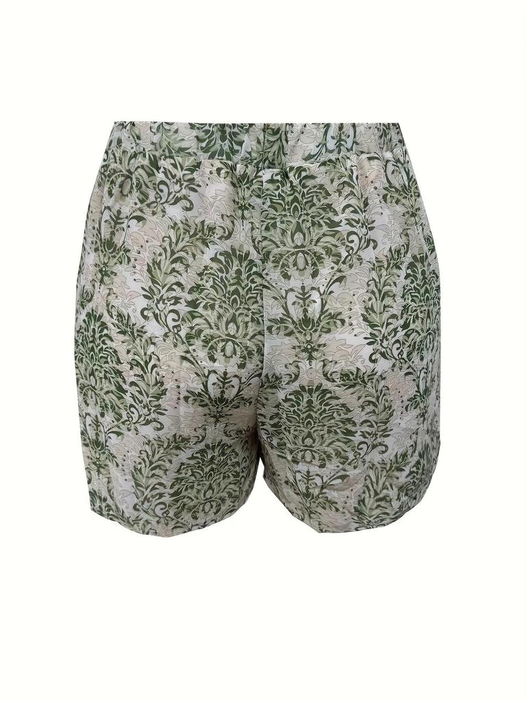 2026 Spring Trendy Printed Two-Piece Set: Short-Sleeved Top & Tie-Waist High-Waisted Shorts – Perfect for Vacation.