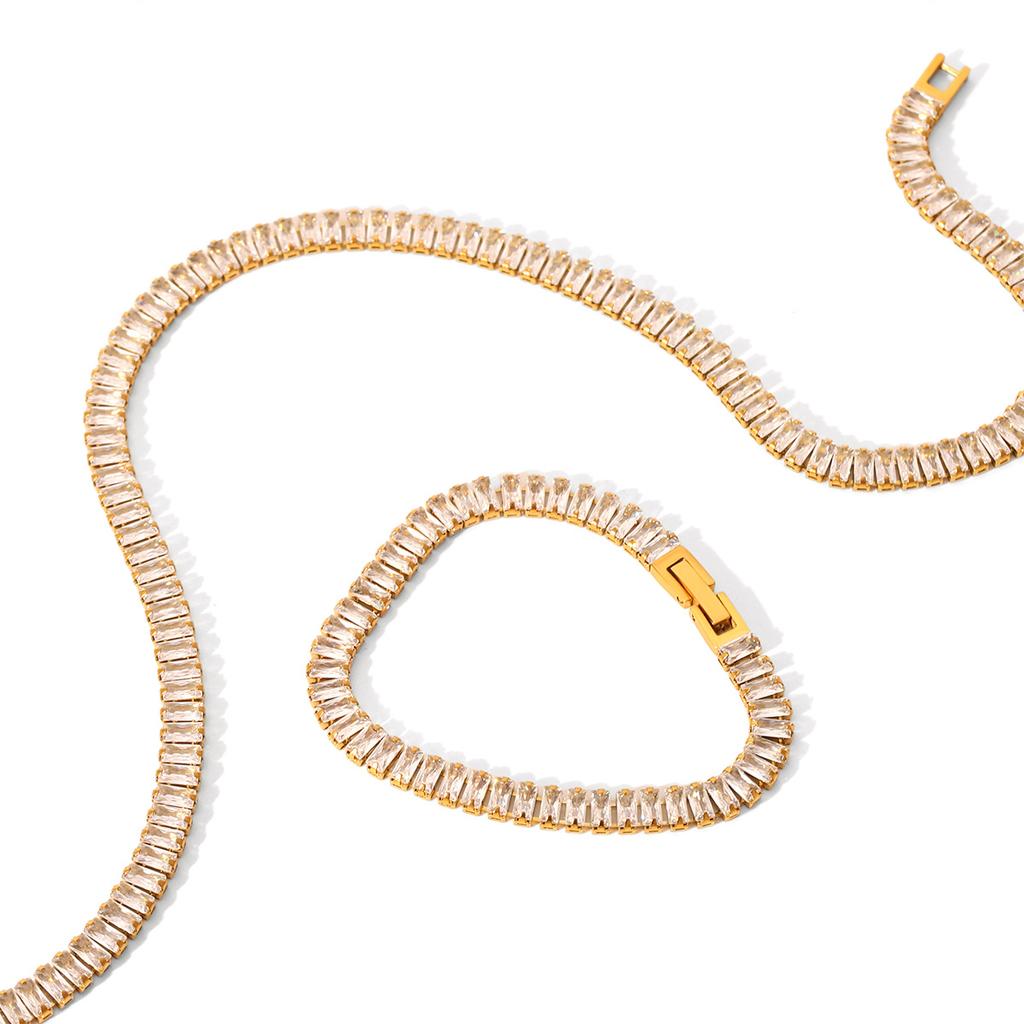 Wind Stainless Steel Inlaid Square Zircon Necklace Bracelet Light Luxury High-end Collarbone Chain Jewelry