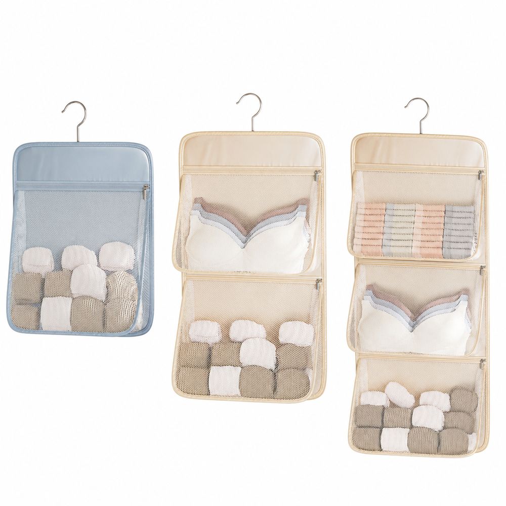 Multi Layer Underwear Hanging Bag Zipper Closure Closet Storage Bag Wardrobe Organization