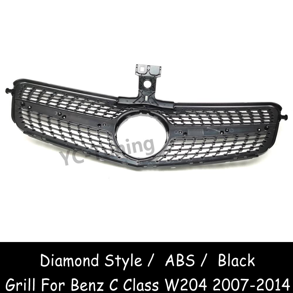 W204 Diamond Style ABS Front Bumper Grille For Mercedes Benz C Class W204 C180 C200 C250 C280 C300 C350 Racing Grills 2007-2014