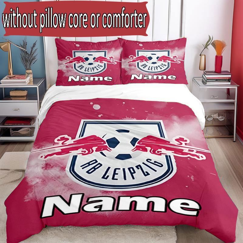 3-teiliges Bettbezug-Set (1 * Bettbezug + 2 * Kissenbezug, ohne Kern), Benutzerdefiniertes Namens-RB Leipzig-Muster Bettwäscheset, Heimschlafzimmer Dekor Geschenk