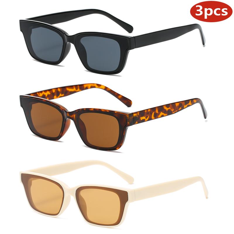 3pcs Sets Retro Cat Eye Sunglasses Women Fashion Minimalist Design Outdoor Sports Anti UV Leopard Female Sun Glasses UV400