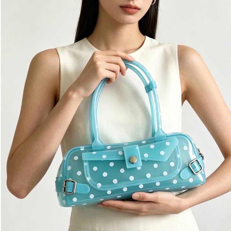 Pvc Girl Style Dot Jelly Bag With Snap Closure For Daily Use