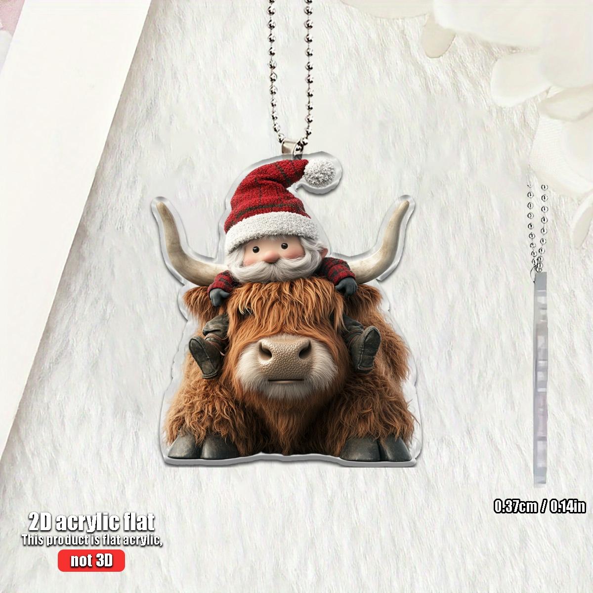 

2D Plane Bull s Head Pendant With Christmas Hat Suitable for Car Home Festival Decoration Christmas Tree Pendant Christmas Gift