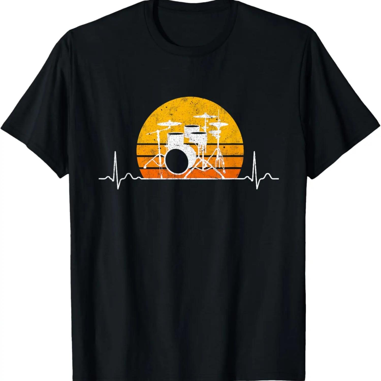Ретро Барабанщик Пульс Сердца ЭКГ Винтажные Барабаны Музыкант Футболка S