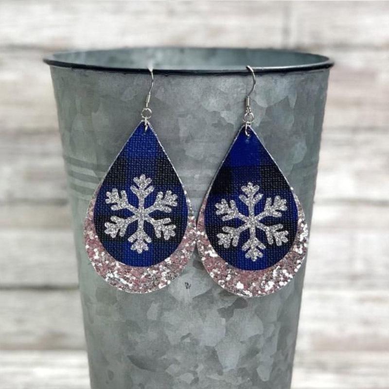 Christmas Double-Layer Snowflake Sequin Leather Teardrop Earrings