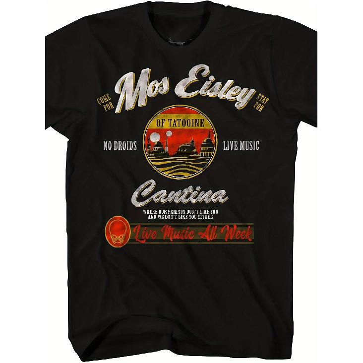 Men S Adult Graphic T-Shirt Featuring The Mos Eisley Cantina from Tatooine, Made of High-Quality. This Classic Fit Round Neck Short Sleeve Tee Is S чёрный