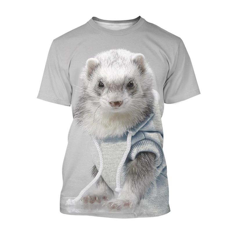Summer 3D Printing Animal Cute Ferret T-shirt Men Women Casual Fashion Short Sleeve Oversized Round Neck Tees Children T Shirts