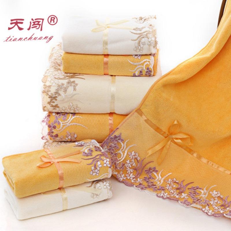 3pcs/set Lace Border Embroidery Face Bath Towel Set Microfiber juegos de toallas Absorbent Towels Bathroom Wedding Decoration