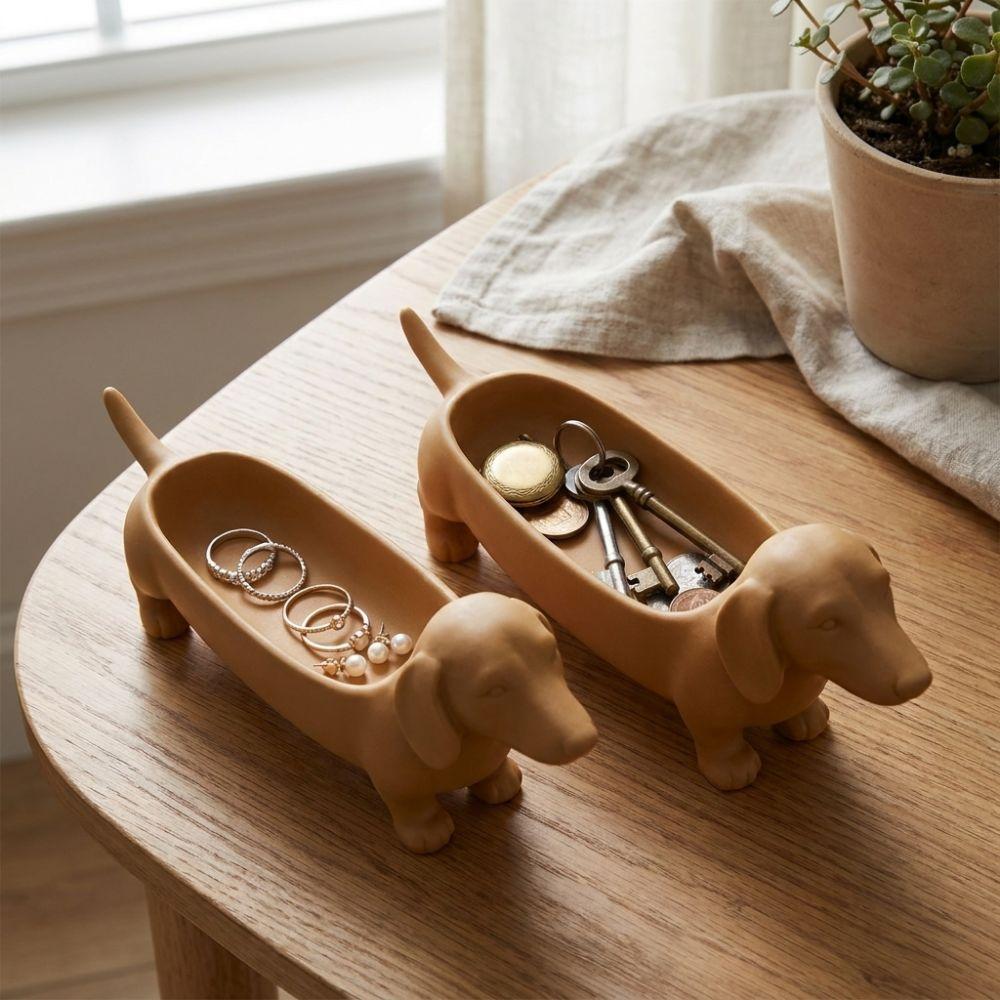 Animal Jewelry Catchall Dish Plastic Sausage Dog Planter Flowerpot Dachshund Storage Tray Bathroom