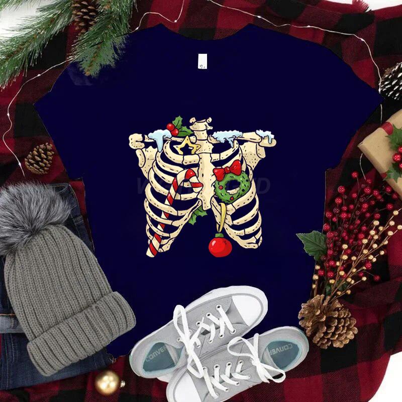Christmas Skeleton Skull Tshirt Unisex Women Fashion Casual Tops Xmas Festive Holiday Classic Tops Unisexs Womens Clothing
