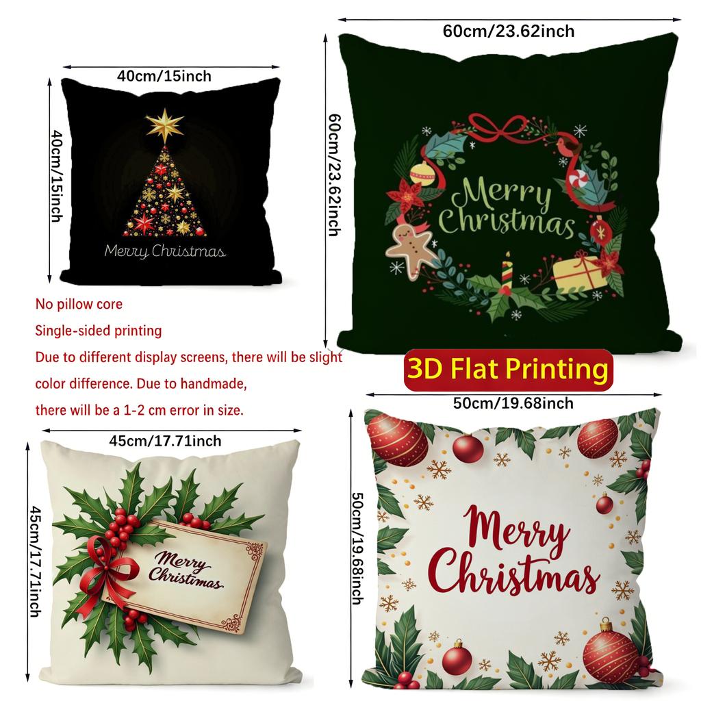 Merry Christmas Pillow Covers Pattern Cushion Cover Suitable for Sofa Bedroom Car Pillow Cover