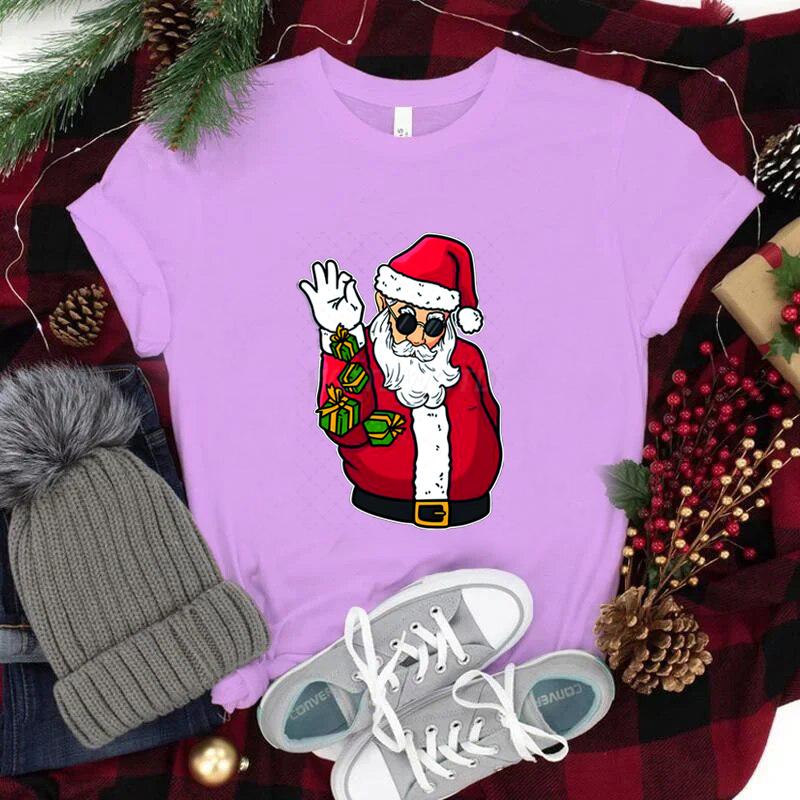 Funny Christmas Unisexs TShirts Round Neck Short Sleeve Tee Shirt Festive Holiday Tees Tops Christmas Santa Fashion Casual Tops