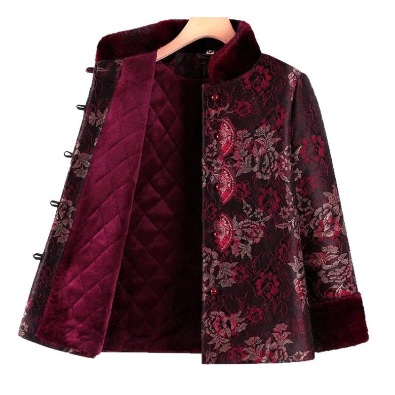Grandma Winter Velvet Padded Coat Old Lady Tang Coat Thickened Warm Elderly Padded Coat Mother Padded Jacket