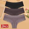 3PCS/Set Women Cotton Panties Floral Lace Brazilian Panties Sexy Low Waist Lingerie Female Soft Underwear Solid T-Back Bikini