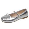 French flats silver single shoes women's 2025 new summer skirt ballet Mary Jane small leather shoes evening shoes