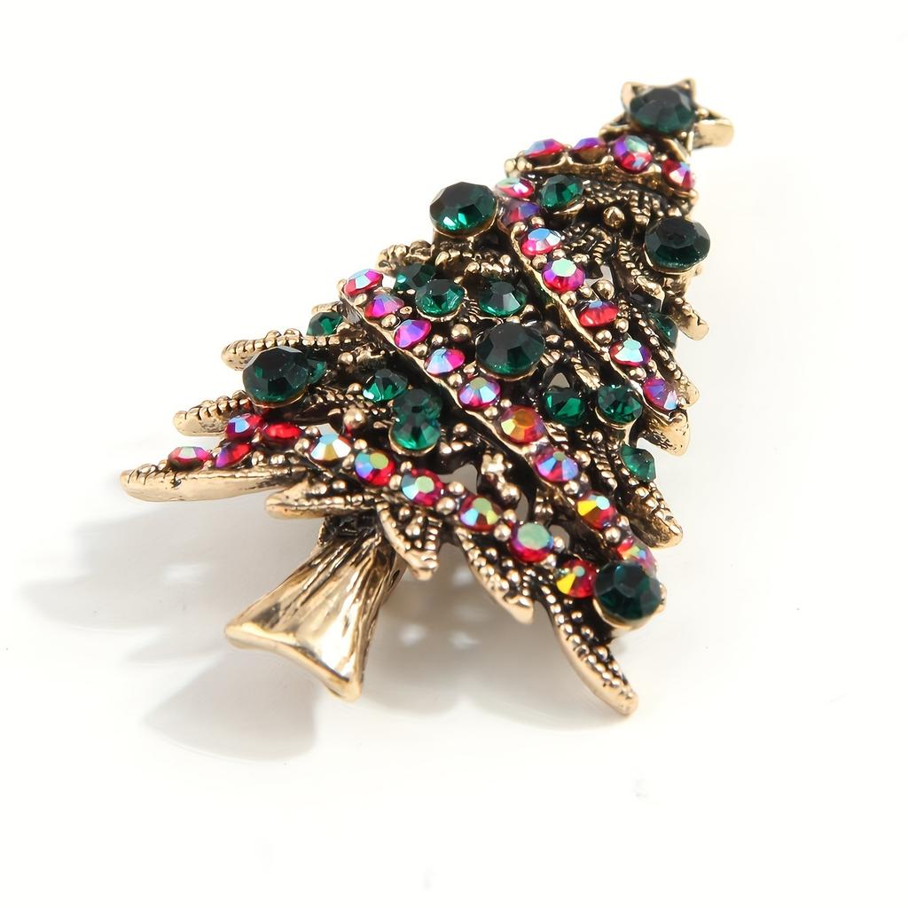 1pc Vintage Style Christmas Tree Brooch Pin, Colorful Star Accents, Fashionable Retro Scarf Buckle, Festive Holiday Party Gift for Women