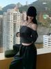 Y2k Sexy Gerade Lace Up Basis T-shirts Frauen Herbst Vintage Langen Ärmeln Schlank Kleidung Koreanische Chic Off Schulter Gestreiften Tops neue