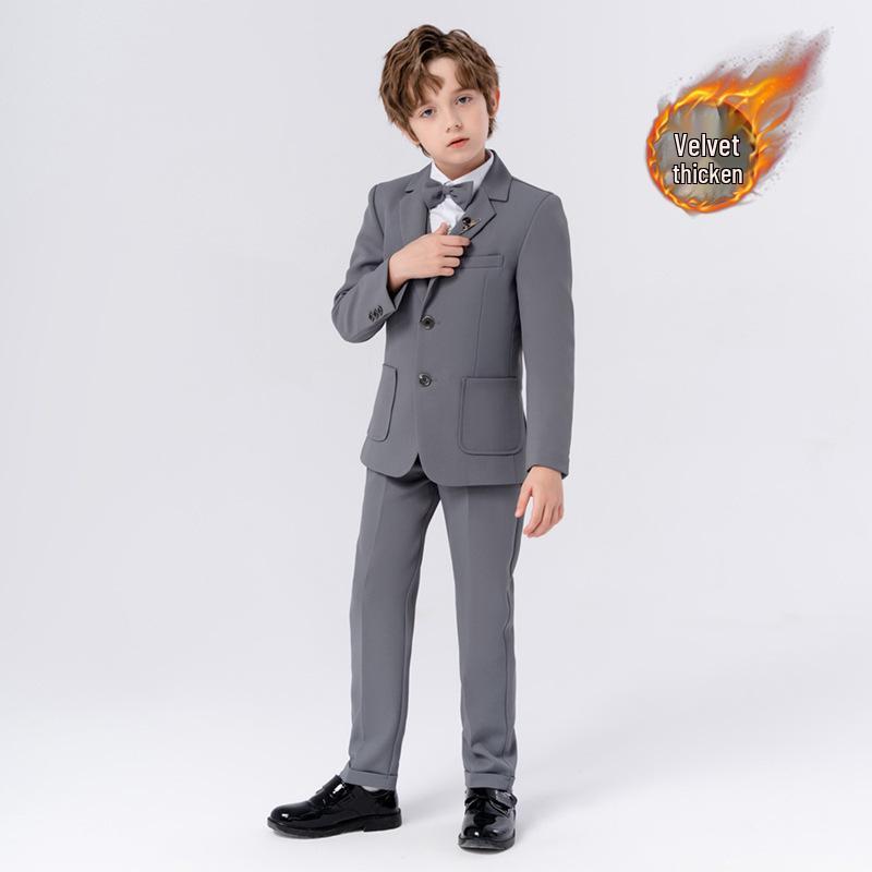 Boys' Solid Color Tuxedo Suit - Spring/Autumn British Style Blazer and Piano Performance Set
