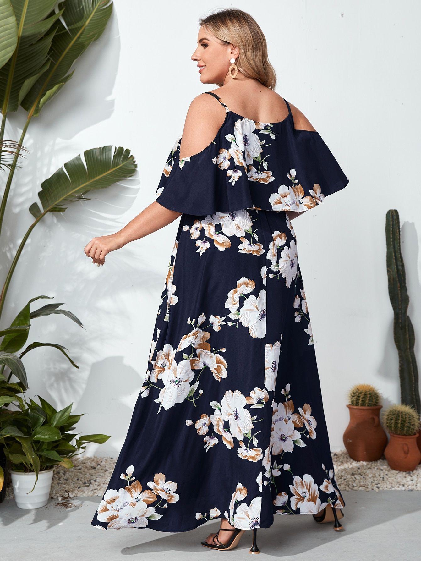 Guangzhou source factory, large size off-the-shoulder dress, navy blue floral ruffle edge flying sleeve long dress cross-border wholesale 0XL тёмно-синий