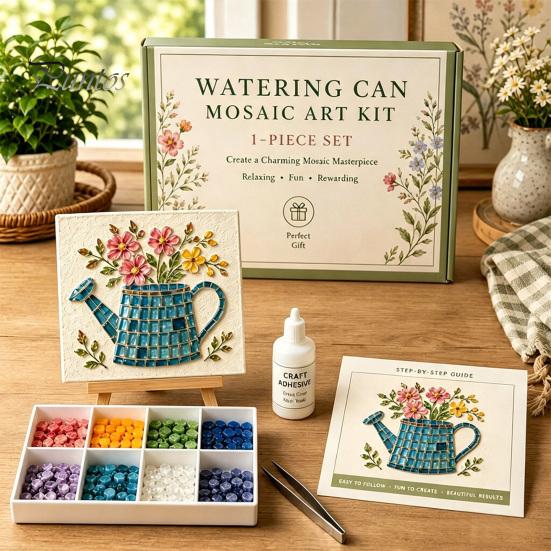 Handicraft Supplies for Home Sea Glass Mosaic Art Kit, Flower Insect DIY Unique Birthday Presents Her Craft Kit with Colorful Pieces Adults Beginners,