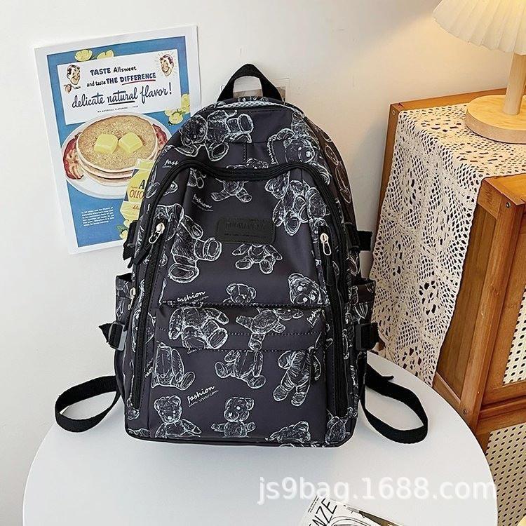 Schoolbag popular schoolbag for male and female junior high school students large capacity simple versatile backpack printed bear new student
