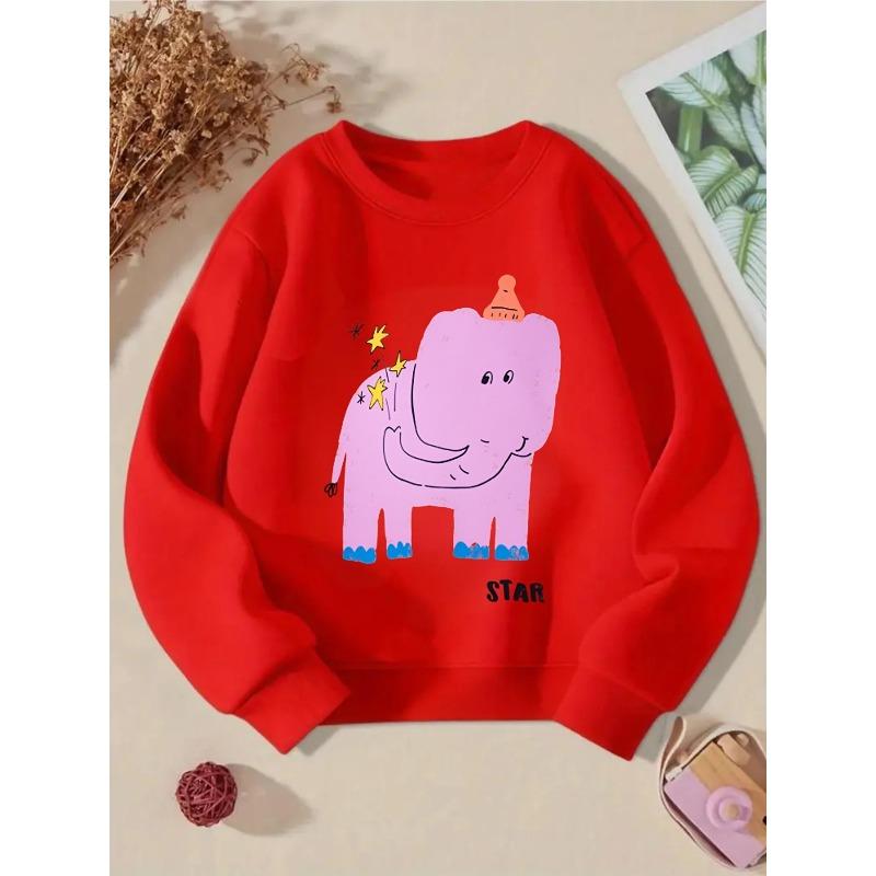 Kids Sweatshirt Round-neck Hoodie - Purple Elephant with Stars And Hat Machine Washable, Spring And Autumn, Sportswear And Casual Wear