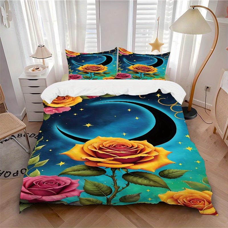 

3pcs Moonlit Roses Soft and Comfortable Breathability, Bedding Set, Machine Washable, Suitable for All Seasons116 135x200cm