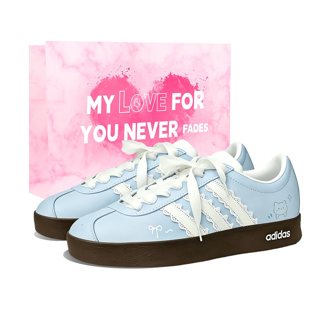 

Adidas Vl Court Classic White Blue Love Letter Height Increasing Low top Skateboard Shoes Unisex Blue White JQ2470(TeamX-) 40