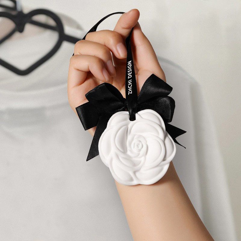 Camellia Car Fragrance Diffuser, Long-Lasting Aroma Gypsum Car Perfume, Car Interior Decoration Ornament