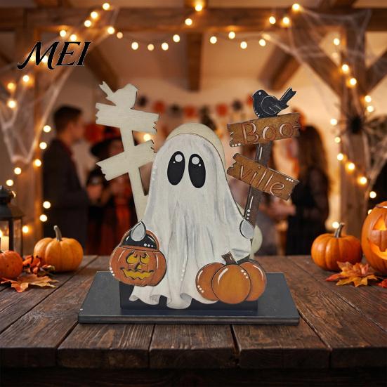 Festive Table Decor Halloween Wooden Napkin Holder, Ghost Pumpkin Decorative Tabletop Tissue Dispenser, Desktop Storage Organizer Paper for