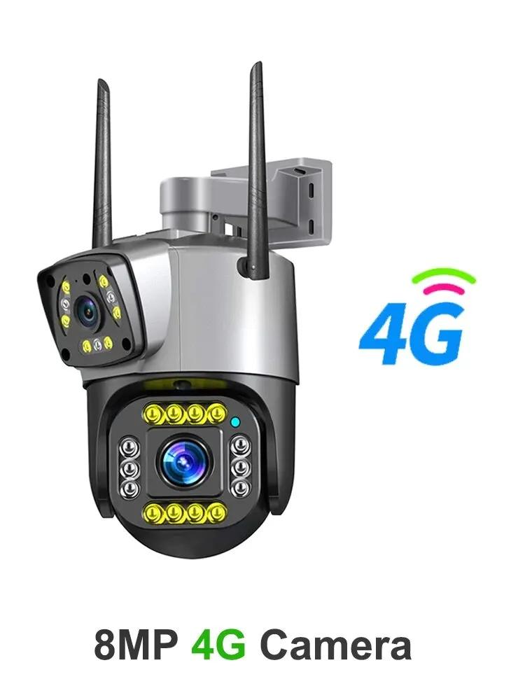 Nytt EU Dual Lens 4G IP-kamera WiFi 8MP 4K overvåkingskameraer Trådløst utendørs Smart Home Night Vision V380 digital zoom CCTV-kamera