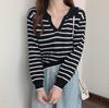 New Autumn Women's New Polo Collar Striped Knitted Sweater Loose Casual Age Reduction
