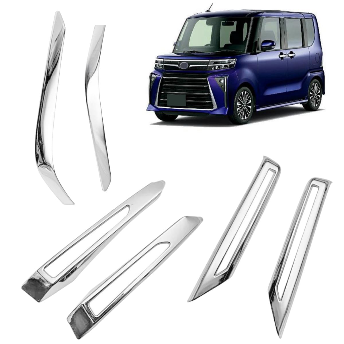 

Ixoraqum Наружная панель молдинга передней и задней противотуманной фары и комплект накладок под губу переднего бампера в серебристой хромированной отделке для Daihatsu Tanto Custom поздней модели