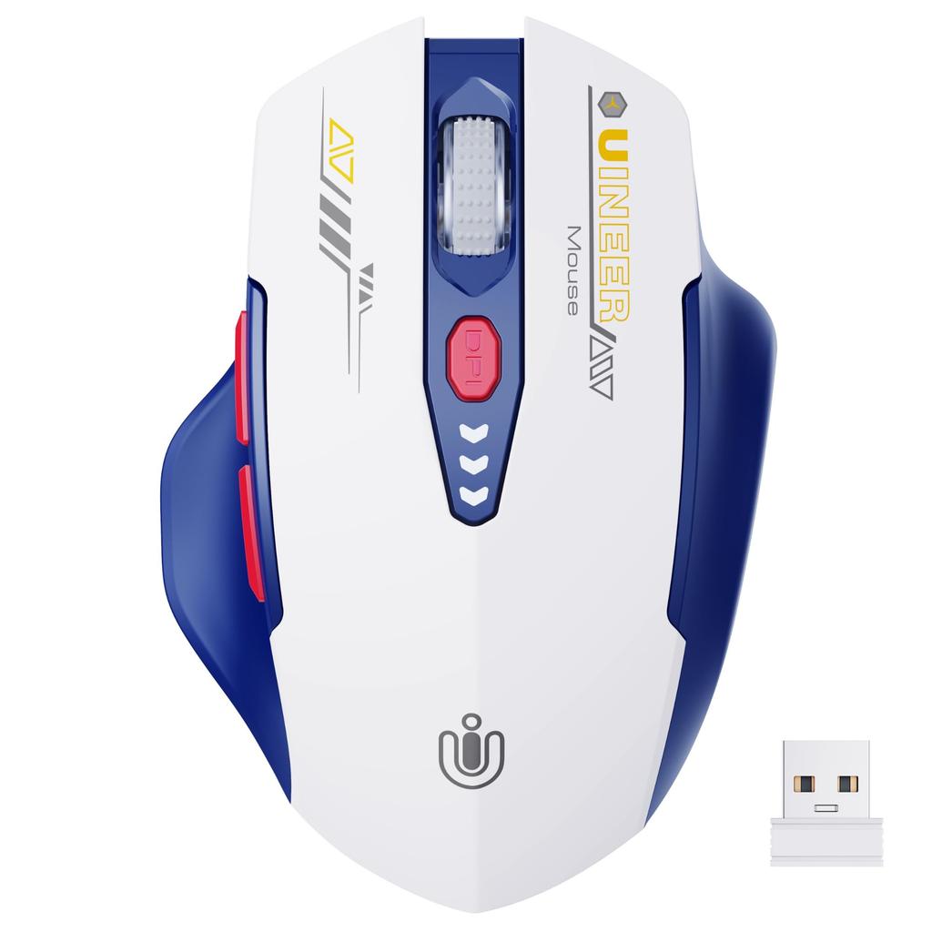 Wireless Visible Rechargeable Wireless 4 Adjustable DPI Optical Mouse for Laptop PC White and Blue Mouse, [Upgraded] Display, Mouse, 2.4G USB, Levels,