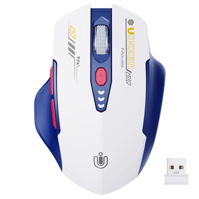 Wireless Visible Rechargeable Wireless 4 Adjustable DPI Optical Mouse for Laptop PC White and Blue Mouse, [Upgraded] Display, Mouse, 2.4G USB, Levels,