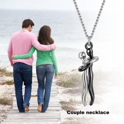 Collana con ciondolo per coppia abbraccio hip-hop, lunghezza regolabile, per lui e per lei, collana con ciondolo abbracciato, gioielli per anniversario, regalo di San Valentino