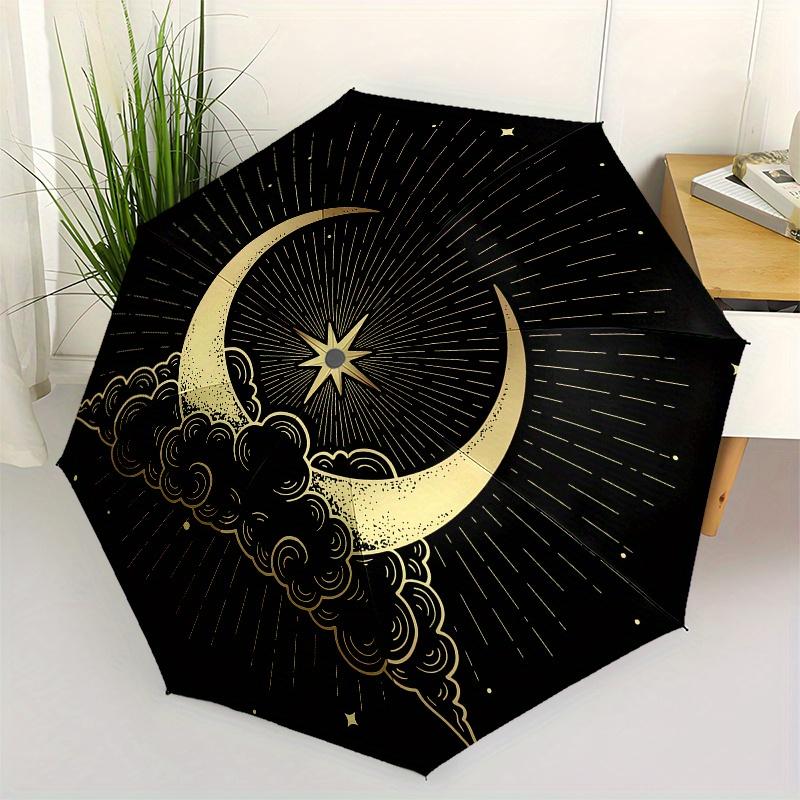 Golden Crescent Moon & Star Wall DecalUmbrella, Portable 3-Fold Umbrella for Men & Women,Christmas Gift ES102