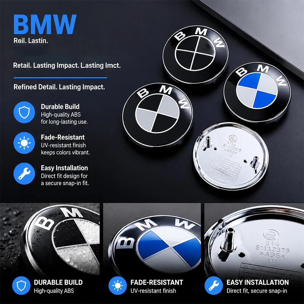 2pcs 82mm 74mm Car Front Hood Bonnet Emblem Logo Rear Trunk Badge For BMW E34 E36 E46 E61 F90 E91 E92 F07 F10 E60 F18 F20 F30 CW4